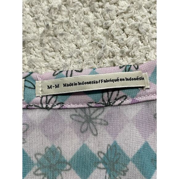 Urban Outfitters Y2K Mesh Cropped Ruched Button Up Top Womens Medium Purple Blue - Picture 12 of 15